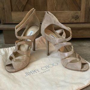 Suede light tan with gold trim Jimmy Choo heels (7)